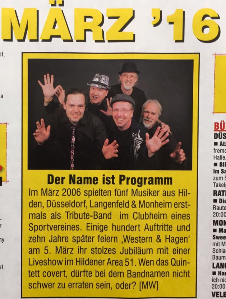 Foto der Band Western & Hagen im You&Me Magazin (Mrz 2016)