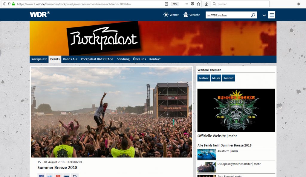 Mein Foto vom Summer Breeze 2018 auf der Webseite des WDR Rockpalast