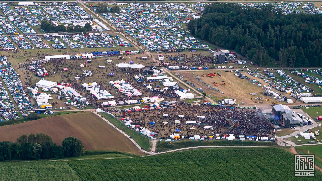 Summer Breeze Open Air 2019 in Dinkelsbhl (SBOA)
Luftaufnahme - Das Festivalgelnde aus der Luft