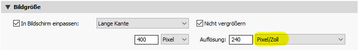 Lightroom Pixel per Zoll einstellen